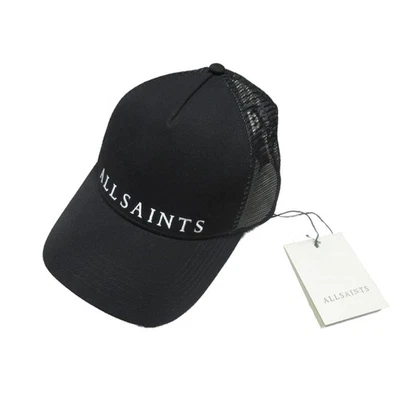 Gorra de camionero AllSaints para hombre negra con logotipo estatal gráfico de malla Foto 1 de 3