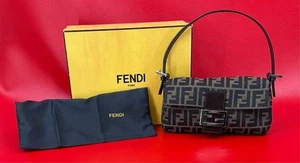 FENDI Zucca FF Baguette Brown Canvas With Silver Hardware Shoulder Bag Purse - Picture 1 of 24