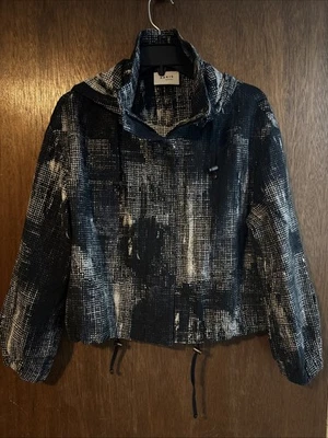 Akris Punto Italiano Tela Capucha Chaqueta Estampado Abstracto Talla 10 Recortado Foto 1 de 4