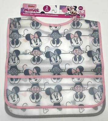 Paquete de 2 baberos Disney Minnie para niños pequeños rosa gris resistente al agua - edades 6 meses + Foto 1 de 4