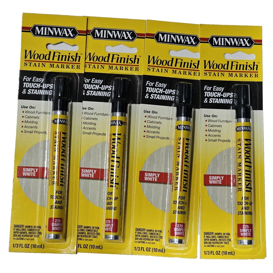 Paquete de 4 marcadores de manchas con acabado de madera Minwax fácil de retocar simplemente blancos para madera Foto 1 de 1
