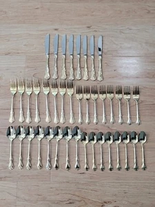 Cambridge Gold Accent Stainless Flatware 40pc Service For 8 Vintage  - Picture 1 of 9