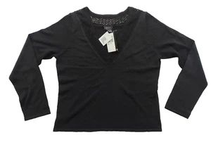 Evie Women's Size Large Black Knit Crochet Neck Line Top - Picture 1 of 12