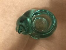 Vtg Indiana Glass Turquoise/Aqua Sleeping Cat Kitty Candle Holder 4.75"L 2.5"T