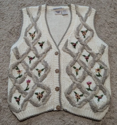 Chaleco Suéter Grueso Tejido a Mano De Colección Talla M Abuela Grannycore Cottagecore Floral Foto 1 de 4