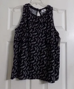 NEW Women's Black White Sleeveless Shirt Key Hole Back Size L Pullover - Picture 1 of 6