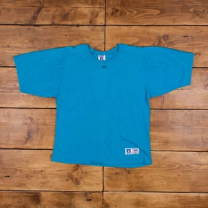 T-shirt bianca vintage Russell Athletic M anni 90 made in USA maglietta blu sportiva - Foto 1 di 7