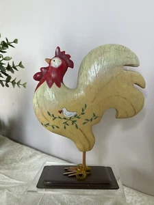 Handpainted Rooster Colourful With Metal Base Figurine - Picture 1 of 4