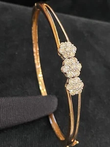 1.23 Cts Round Brilliant Natural Diamonds Bangle Hinged Bracelet In 585 14K Gold - Picture 1 of 12