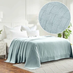 100% Cotton Thermal Basket Weave All Season Blanket Luxury Solid Sofa Bed Throw - Picture 1 of 147