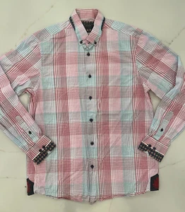 COOGI Luxe Men's Premium Red Blue Checked Shirt Double Button Down Collar Large - Picture 1 of 10
