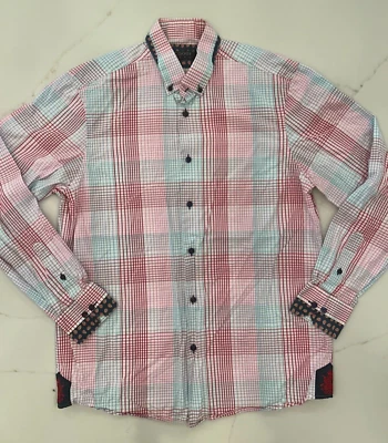 Camisa COOGI Luxe Para Hombre Premium Roja Azul Cuadros Doble Cuello Abotonado Grande Foto 1 de 4