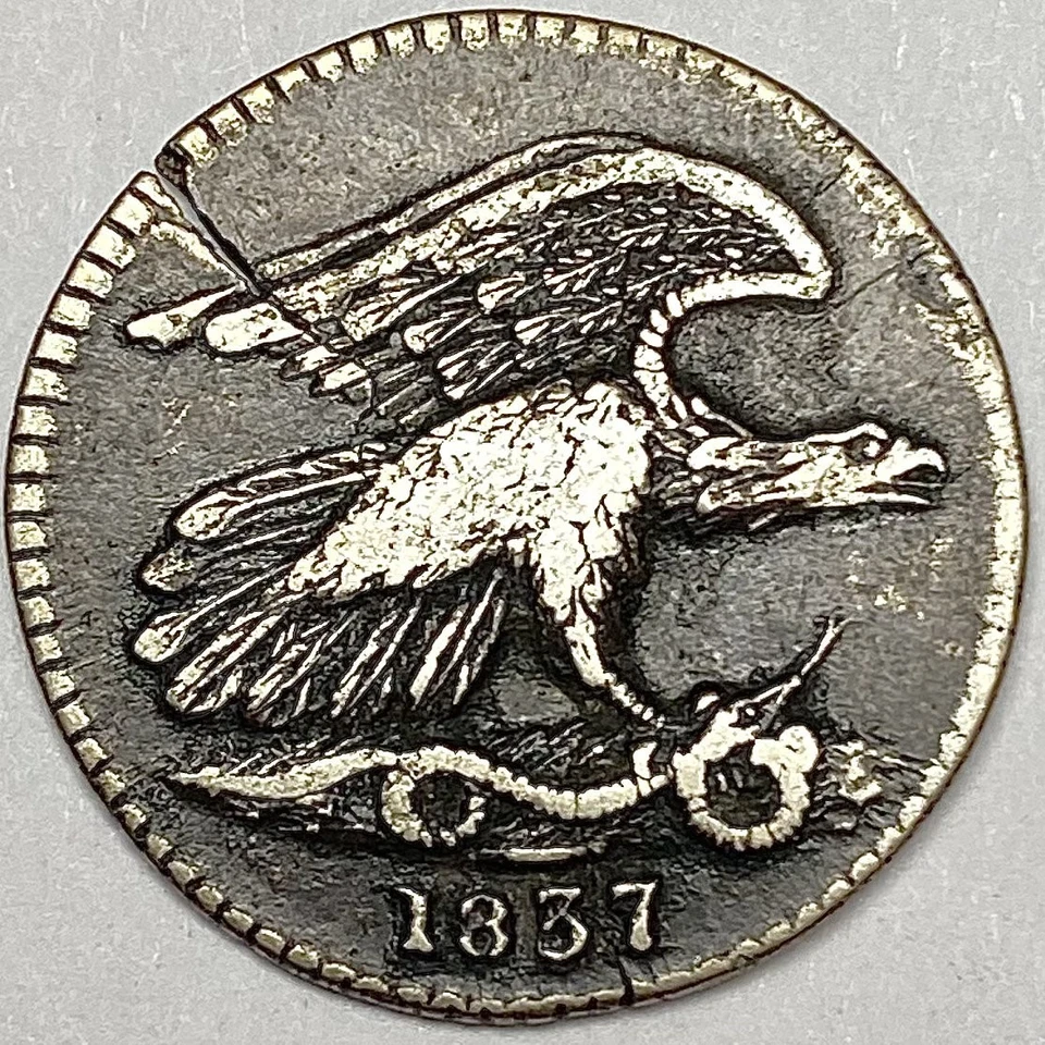 Moneda de un centavo de composición de wetwanger de 1837 bonitos detalles planchet agrietado Foto 1 de 2