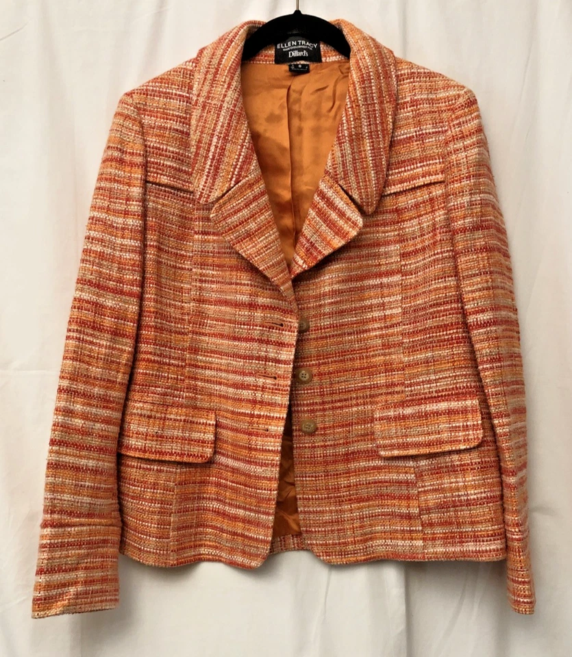 Chaqueta para mujer Ellen Tracy for Dillards naranja con múltiples sargas forrada con botones - talla 8 Foto 1 de 4