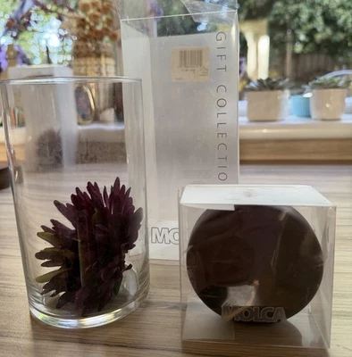 Molca Large Floating Candle, Glass Cylinder Vase and Silk Flower Burgundy Purple - Image 1 of 4