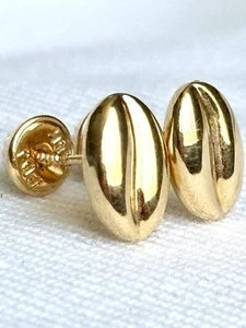 18k solid real gold Coffee Bean earrings - screw back - Picture 1 of 6
