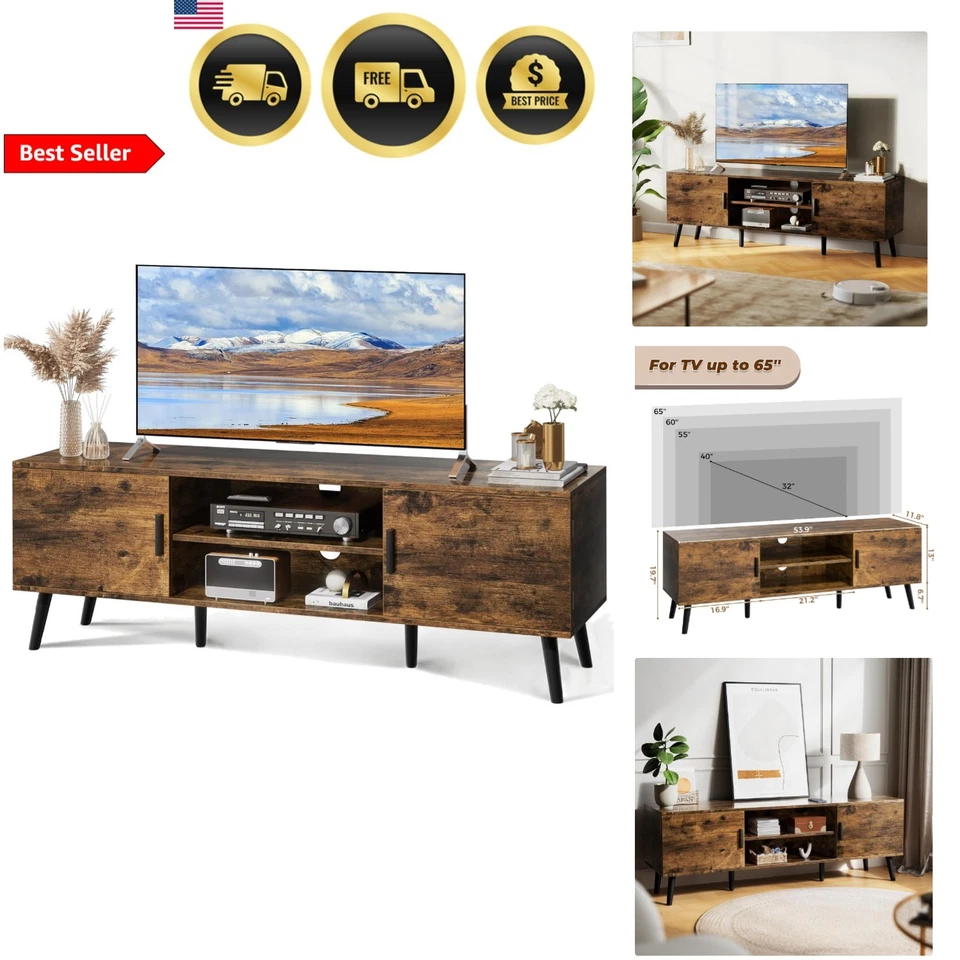 Soporte de TV para consola multimedia de TV de 55 pulgadas con gabinetes de almacenamiento de estante ajustable Foto 1 de 4