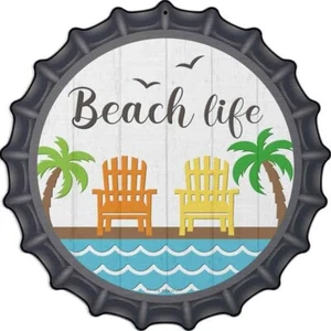 Letrero Beach Life Novedad Metal 12" Tapa Botella Aluminio - Imagen 1 de 1