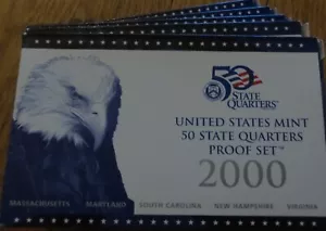 2000 State Proof Quarters U.S. Mint 10 Sets Box COA Massachusetts, Maryland - Picture 1 of 3