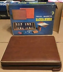 Vintage BACKGAMMON Travel Game Set Brown Padded Leather Travel Case Cardinal New - Picture 1 of 14