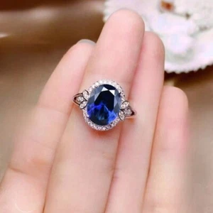 4.30Ct Oval Cut Natural Blue Sapphire Diamond Engagement Ring 14K White Gold 7 - Picture 1 of 7