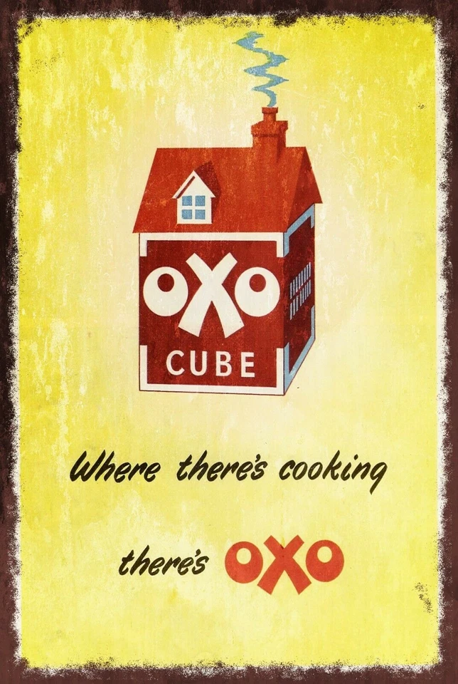 Letrero de metal estilo retro OXO Cubes Advert envejecido vintage, cocina, comida Foto 1 de 1