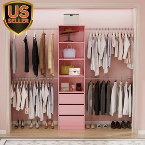 Closet System, 5FT-8FT Closet Organizer System with 5 Expandable Hanging Rods... - Picture 1 of 1