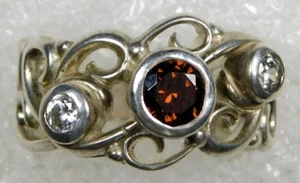 DESIGNER Cast STERLING 1 Brown 2 Clear Stones MANUFACTURED RING size 6.9 - Picture 1 of 6