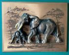Vintage signierte John Louw Kupfer 3D-Kunst - afrikanischer Elefant & Kalb