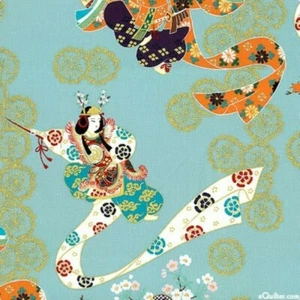 Kimono Cotton Satin Fabric Japanese Geisha Dancing Sateen Cloths Soft Retro DIY - Picture 1 of 9