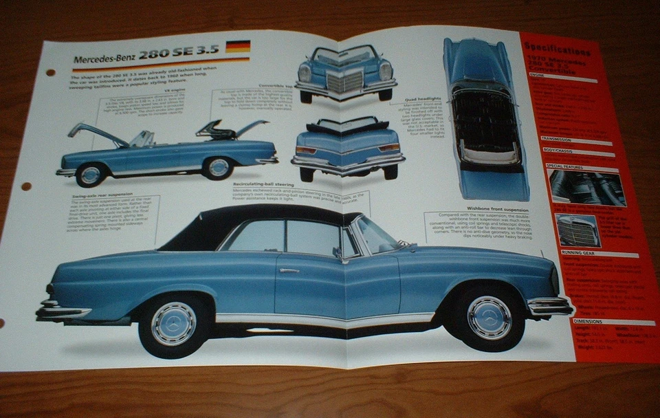 Mercedes 280 SE 1970 3,5 convertible original Imp folleto especificaciones información 70 280se Foto 1 de 1