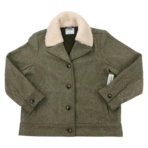Old Navy Womens Size M Soft Brush Sherpa-Trim Peacoat Jacket Satin Moss Green - Picture 1 of 15