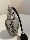 Vintage 6  Inch Tall Hand Blown Glass Perfume Bottle With Atomizer White Black