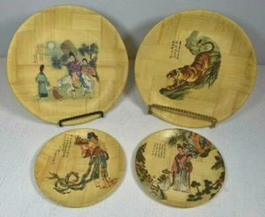 Bamboo Decorative Plates Historical Chinese Artistic Scenes Rare HTF - 4 Scenes - Picture 1 of 12