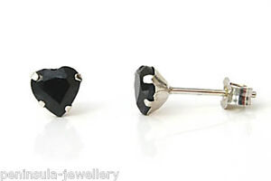 9ct White Gold Sapphire Studs Heart Earrings Gift Boxed Made in UK Birthday Gift