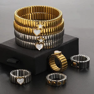 Elastic Love Ring Stainless Steel Star Bangle Watch Strap Band Men Jewelry - Picture 1 of 35