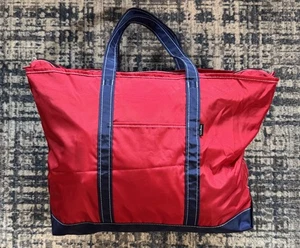 Vintage L.L. Bean Boat And Tote Red And Blue Nylon Tote Bag XL Zipper Top - Picture 1 of 10