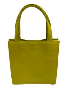 Baggu Leather Retail Bag Mini 7in RARE Green Chartreuse Preowned Handbag Purse - Picture 1 of 16