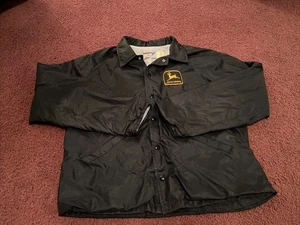 Vintage John Deere Jacket Mens Large Fit Black Snap Up Satin Sherpa Lined Coat - Picture 1 of 5
