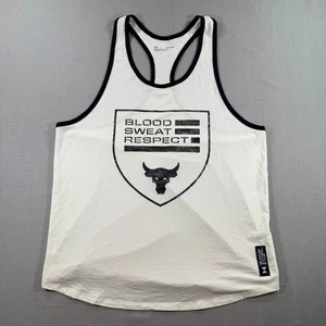 Under Armour Project Rock BSR Tank Top Shirt Mens XL White Muscle Gym Cut Off - Picture 1 of 8