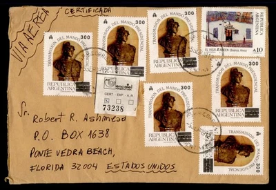 DR WHO 1989 ARGENTINA REGISTERED OVPT 300 CORRIENTES AIRMAIL TO USA M61791 - image 1 of 2