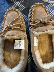 LL BEAN Wicked Good Mokassins Kinder Größe 12 hellbraun Wildleder Lammfell gefüttert weich stabil - Bild 1 von 3