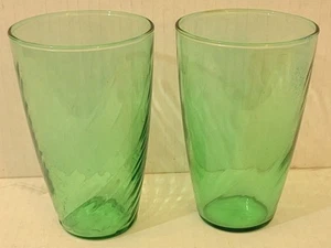 Green Depression Rippled Glas Becher 10oz 2er Set - Bild 1 von 5