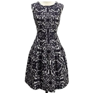 Escada Fit and Flare Navy Blue and White Jacquard Sleeveless Dress, UK Size 36 - Picture 1 of 8
