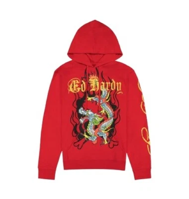 Nueva sudadera con capucha Ed Hardy Dragon para hombre grande roja gráfica polar nueva con etiquetas Foto 1 de 4