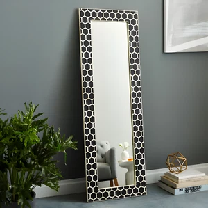 Full Length Floor Mirror with Blue/Black Hexagon Pattern Frame, Modern Standing. - Picture 1 of 13