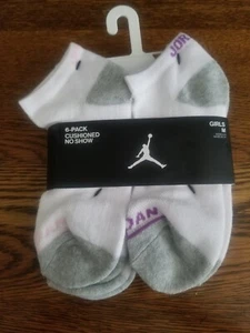 Nike Girls Jordan Socks No Show Jumpman 6 Pack Medium Shoe 5Y-7Y Sock 9-11 - Picture 1 of 3