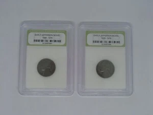 Lote de 2 monedas de 5 centavos Early Jefferson Nickel 1938-1976 en losa certificada INB - Imagen 1 de 4