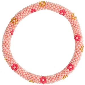 Aid Through Trade Roll-On® Bracelet "Flamingo Flower" Peach Glass Beads - Picture 1 of 2