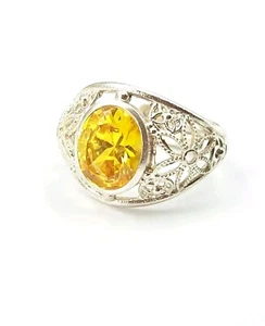 ANELLO DONNA CITRINA NATURALE ARGENTO 925 RODIATO ORO BIANCO 18 KT REGOLABILE - Imagen 1 de 5
